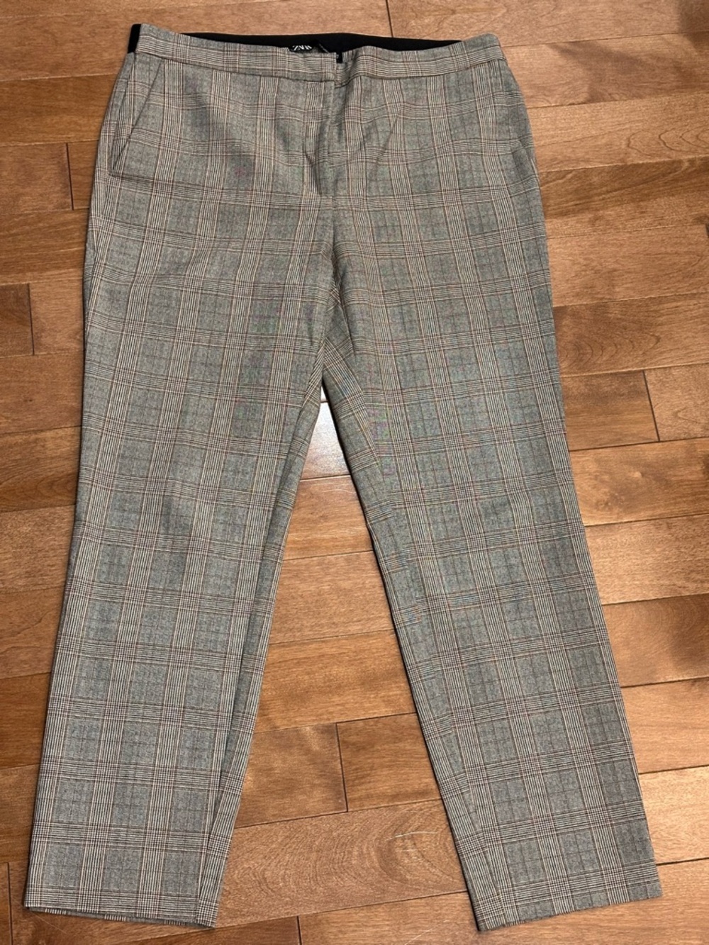 ZARA Women Plaid High-Waisted Elastic Waist Trousers - Size XL